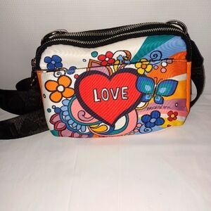 Brighton POWER OF LOVE Crossbody Belt Bag Purse Heart Thick Strap Festival Color